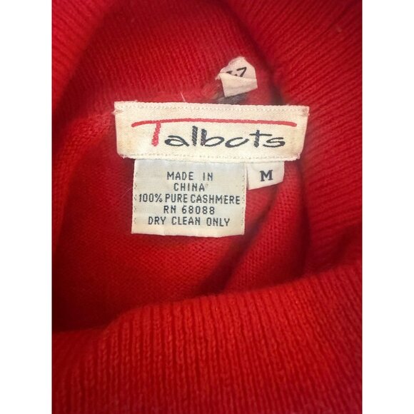 Talbots Red Cashmere Sweater Size M Turtleneck Cable Knit Holiday Quiet Luxury - Picture 5 of 8